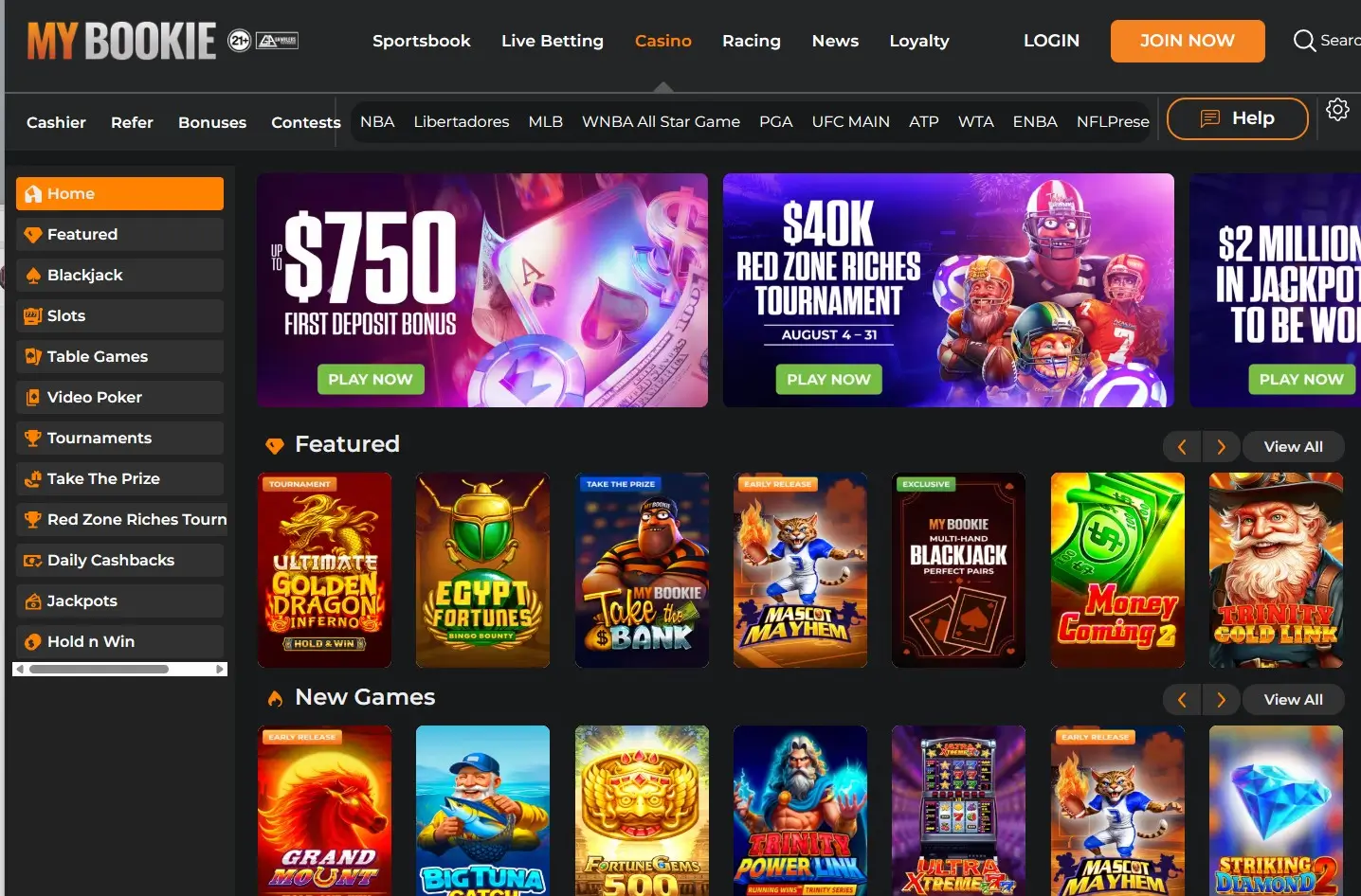 MyBookie Casino homepage