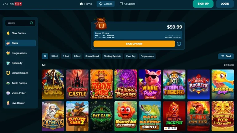 Casino Max slots lobby showing 246 games