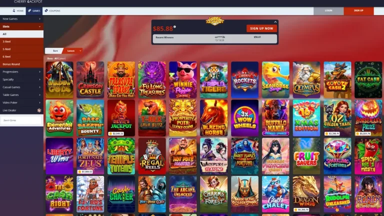 Cherry Jackpot slots lobby, a grid of RTG slot games