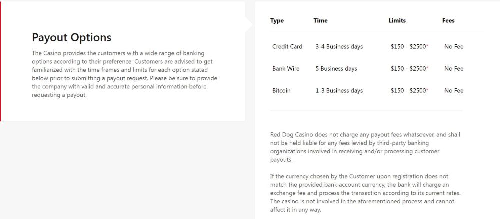 red dog payouts