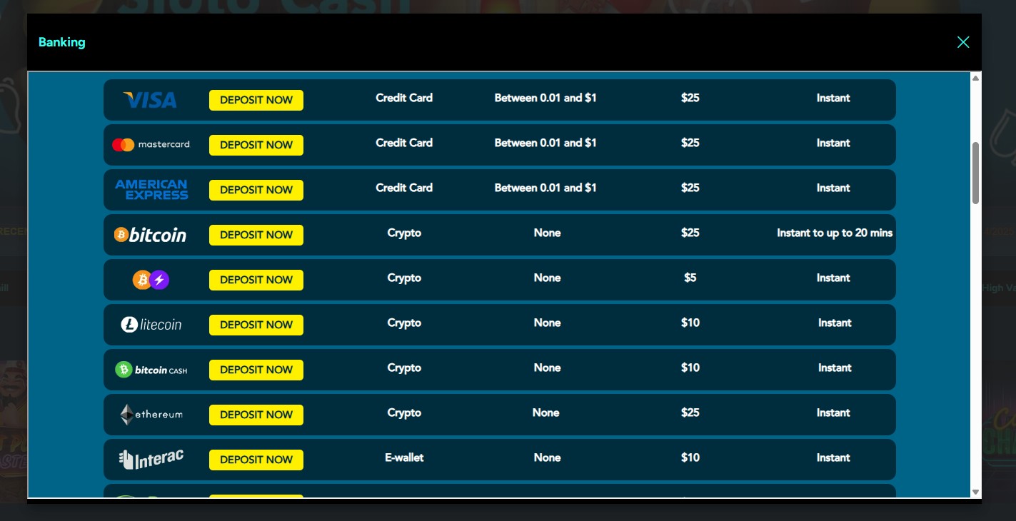 Sloto Cash Casino banking methods
